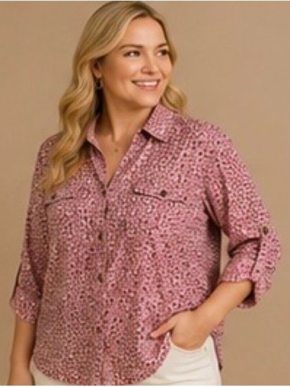 Hasting & Smith Pink - Dotted Pattern Button-Up Shirt - Size XL